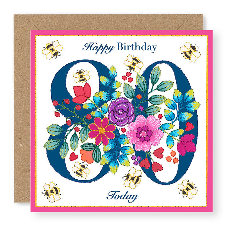 Bouquet Age 80 Birthday Card, (BQ038)