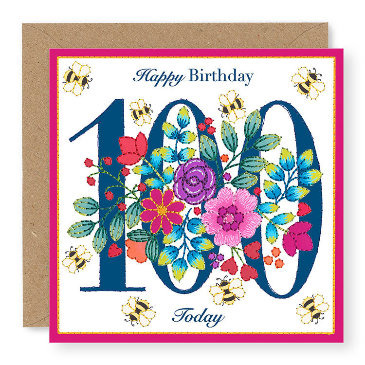 Bouquet Age 100 Birthday Card, (BQ040)