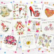Load image into Gallery viewer, Butterflies, Hearts and Flowers Blank Card, Hand Finished with Gems (GC15)
