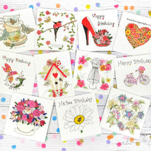 Load image into Gallery viewer, Jewellery Stand and Flowers Blank Card, Hand Finished with Gems (GC14)
