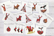 Load image into Gallery viewer, Red Tartan Christmas Tree Christmas Card, Hand Finished with Gems (XMS11-1)
