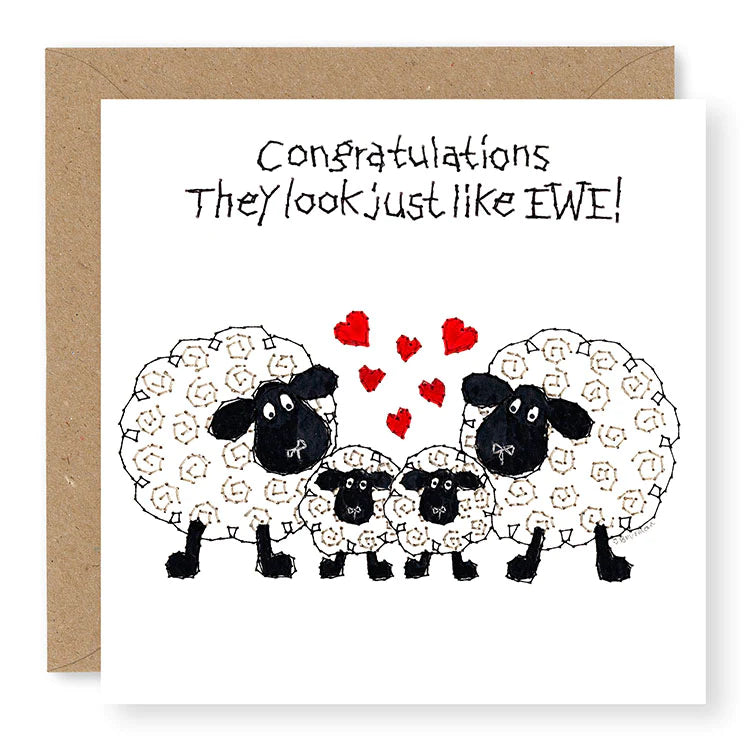 Hey EWE New Born Twins Baby Card, (EW107)