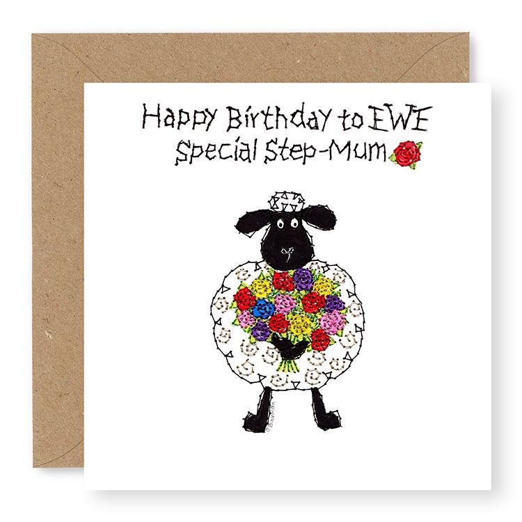 Hey EWE Roses Happy Birthday Step-Mum Birthday Card, (EW10)