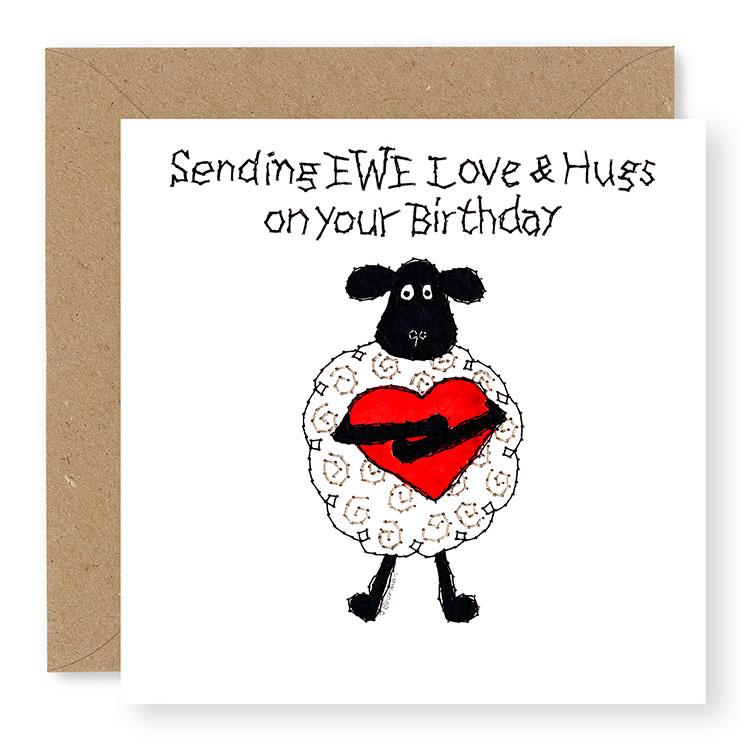 Hey EWE Hugging Heart Love and Hugs Birthday Card, (EW31)