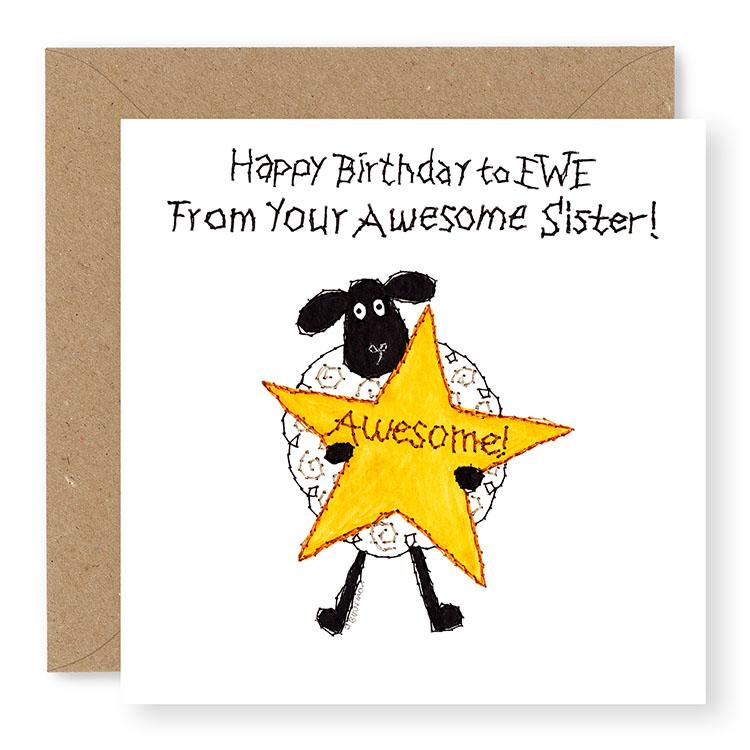 Hey EWE Awesome Sister Birthday Card, (EW44)
