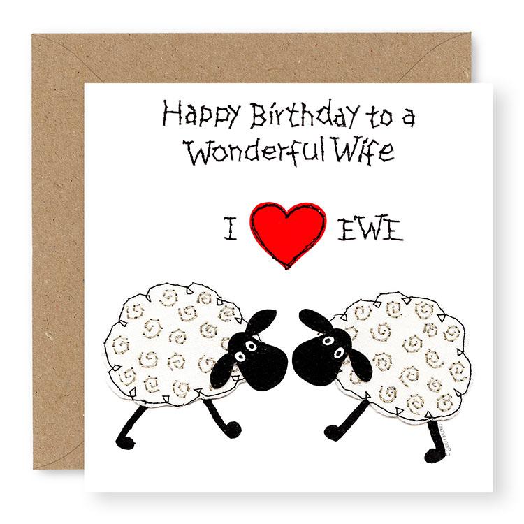 Hey EWE 2 Sheep Wonderful Wife Birthday Card, (EW61)