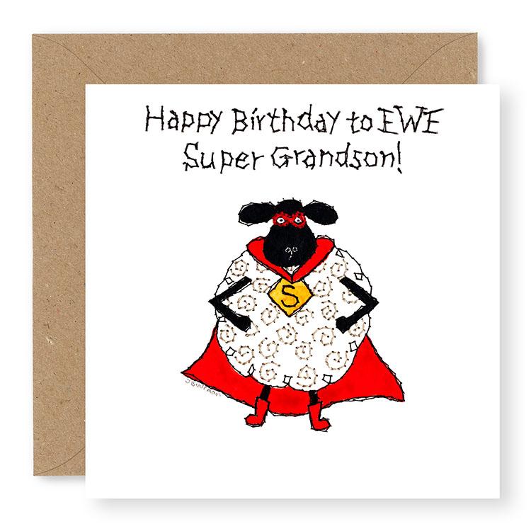 Hey EWE Super Grandson Birthday Card, (EW65)
