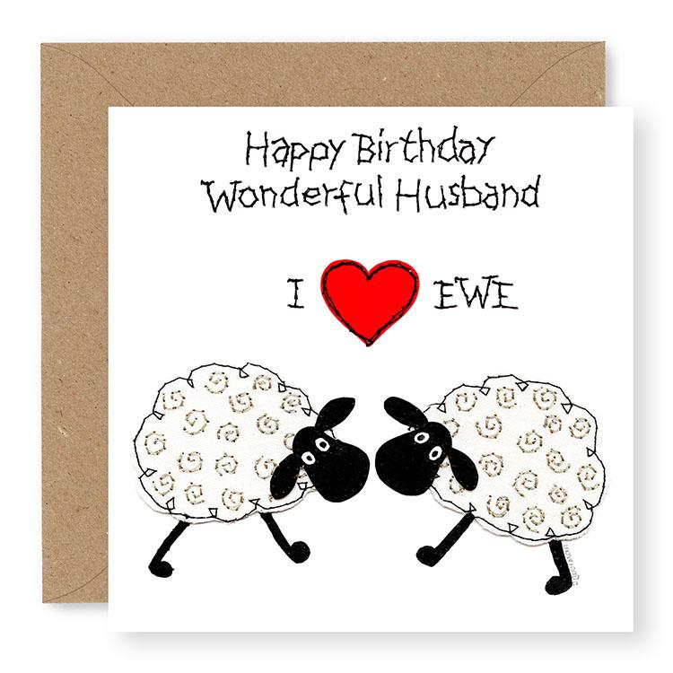 Hey EWE 2 Sheep Wonderful Husband Birthday Card, (EW70)