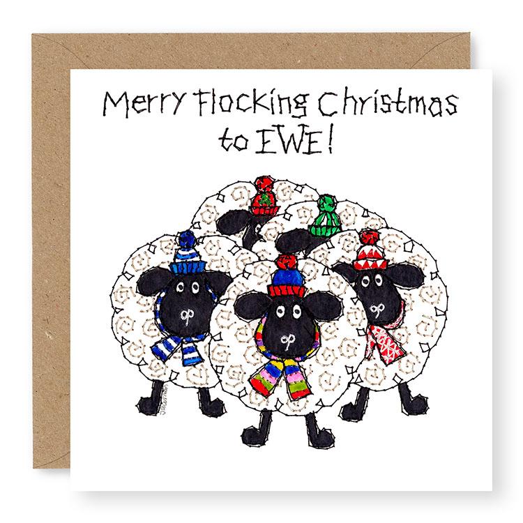 Hey EWE Flock Merry Flocking Christmas to Ewe Christmas Card, (EW73)