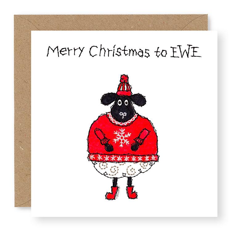 Hey EWE Red Christmas Jumper Christmas Card, (EW77)