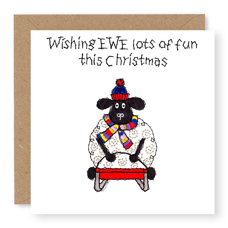 Hey EWE Sledge Lots of fun Christmas Card, (EW81)