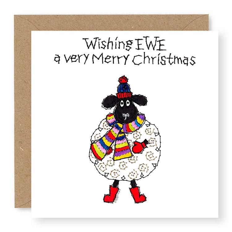 Hey EWE Stripy Scarf Christmas Card, (EW82)