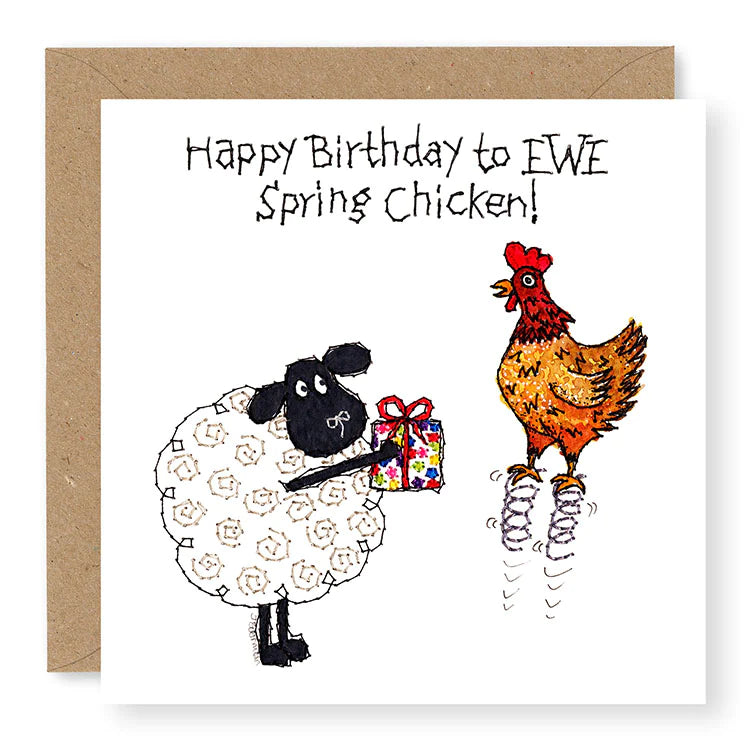 Hey EWE Spring Chicken Birthday Card, (EW99)