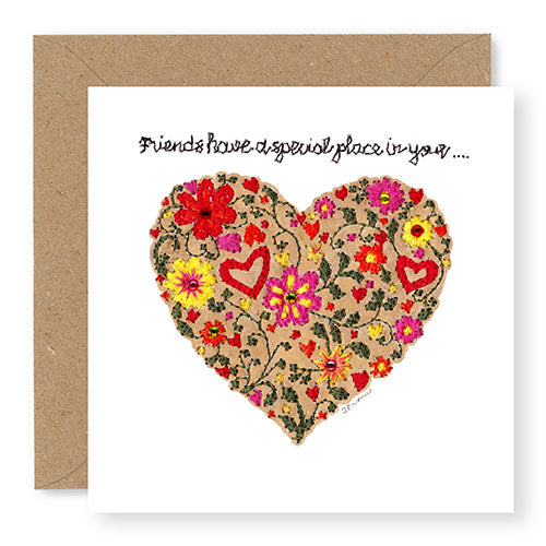 Friends Heart Card, Hand Finished with Gems (GC12)