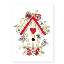 Load image into Gallery viewer, Bird House Blank Card, Hand Finished with Gems (GC13)
