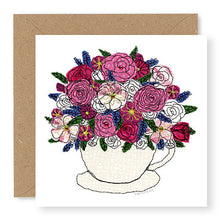 Load image into Gallery viewer, Teacup and Flowers Blank Card, Hand Finished with Gems (GC19)
