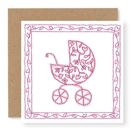 Pink Pram Baby Card (GC28)
