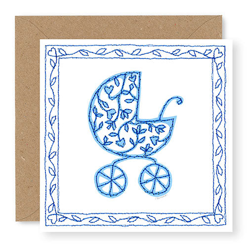 Blue Pram Baby Card (GC29)