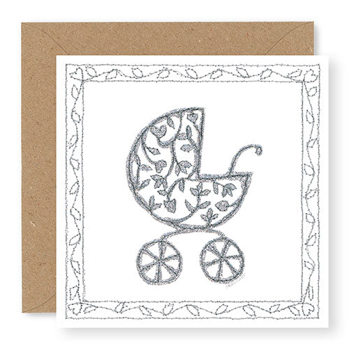 Silver Pram Baby Card (GC30)