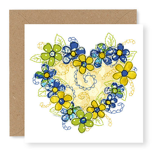 Blue and Yellow Heart Blank Card (GC36)