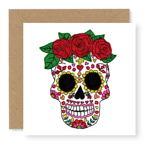 Day of the Dead Skull with Red Roses Card (GC41)