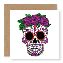 Load image into Gallery viewer, Day of the Dead Skull with Blue Roses Card (GC45)
