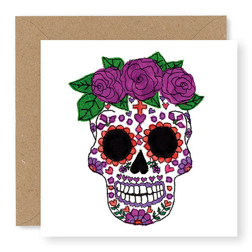Day of the Dead Skull with Blue Roses Card (GC45)