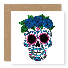 Load image into Gallery viewer, Day of the Dead Skull with Purple Roses Card (GC46)
