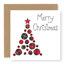 Load image into Gallery viewer, Red Tartan Christmas Tree Christmas Card, Hand Finished with Gems (XMS11-1)
