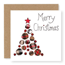 Load image into Gallery viewer, Taupe Tartan Christmas Tree Christmas Card, Hand Finished with Gems (XMS11-2)

