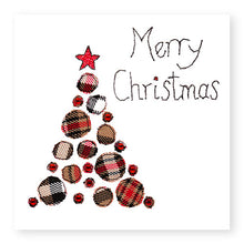 Load image into Gallery viewer, Taupe Tartan Christmas Tree Christmas Card, Hand Finished with Gems (XMS11-2)

