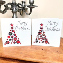 Load image into Gallery viewer, Taupe Tartan Christmas Tree Christmas Card, Hand Finished with Gems (XMS11-2)
