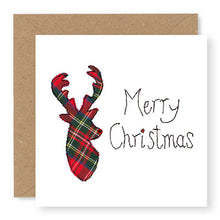 Load image into Gallery viewer, Red Tartan Stag&#39;s Head Christmas Card, Hand Finished with a Gem (XMS12-1)

