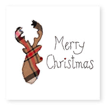 Load image into Gallery viewer, Taupe Tartan Stag&#39;s Head Christmas Card, Hand Finished with a Gem (XMS12-2)
