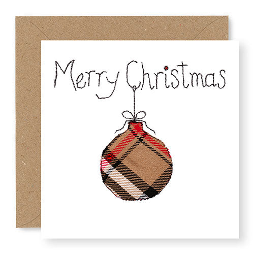 Taupe Christmas Tree Bauble Christmas Card, Hand Finished with a Gem (XMS15-2)