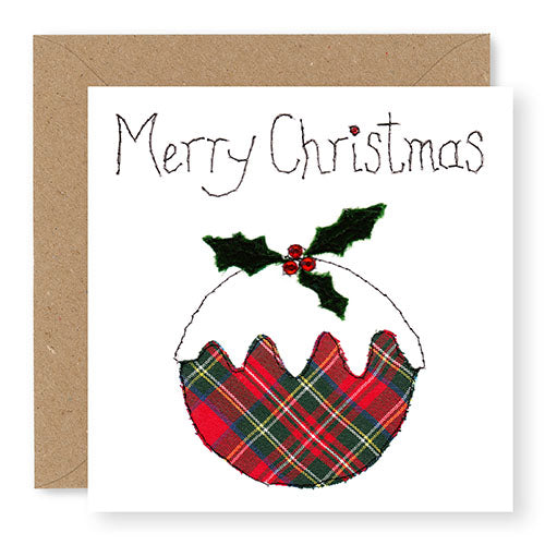 Red Christmas Pudding Christmas Card, Hand Finished with Gems (XMS16-1)