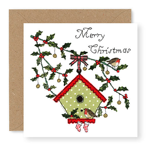 Birdhouse with Robins Christmas Card (XMS17)