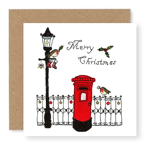 Post Box with Robins Christmas Card (XMS20)
