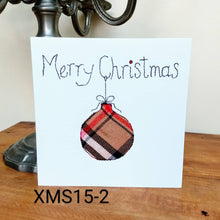 Load image into Gallery viewer, Set of 6 Taupe Tartan Christmas Cards, Hand Finished with Gems
