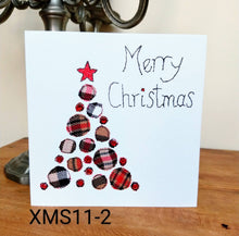 Load image into Gallery viewer, Set of 6 Taupe Tartan Christmas Cards, Hand Finished with Gems
