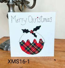 Load image into Gallery viewer, Set of 6 Red Tartan Christmas Cards, Hand Finished with Gems
