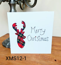Load image into Gallery viewer, Set of 6 Red Tartan Christmas Cards, Hand Finished with Gems
