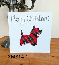 Load image into Gallery viewer, Set of 6 Red Tartan Christmas Cards, Hand Finished with Gems

