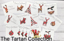 Load image into Gallery viewer, Set of 6 Taupe Tartan Christmas Cards, Hand Finished with Gems
